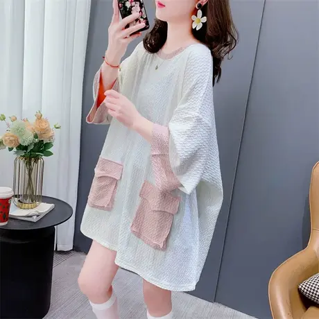 欧货大版半袖T恤女2023夏季新款宽松慵懒风休闲孕妇洋气百搭上衣图片