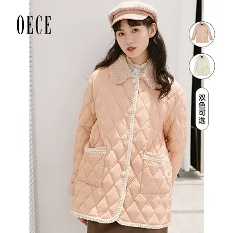 Oece秋冬新款女复古甜美气质中长款羽绒服修身外套商品大图