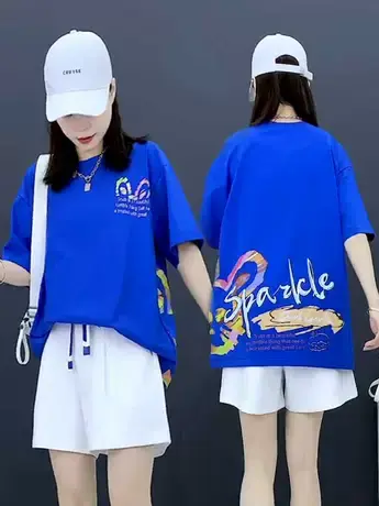 潮流字母印花短袖T恤女2023夏季新款大码女装宽松时尚半袖t恤上衣图片