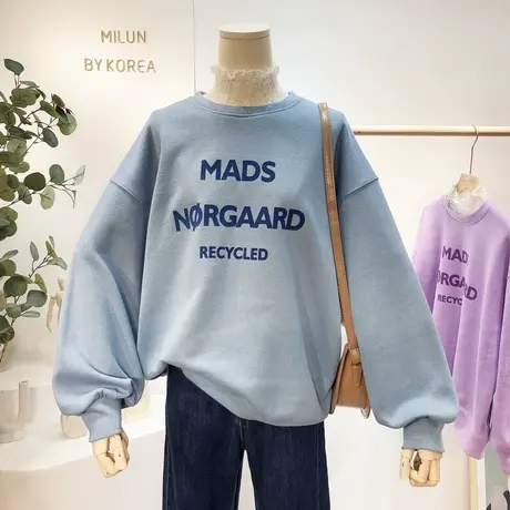 2021春季新款韩国东大门字母甜美蕾丝领卫衣针织打底衫女宽松显瘦图片