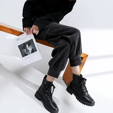 灯芯绒裤子女2024秋冬新款显瘦高腰休闲束脚萝卜裤潮百搭工装裤女图片