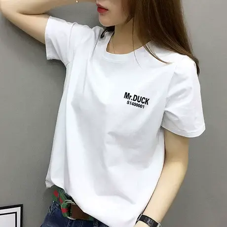 网红t恤女ins超火纯棉短袖2021夏季大码oversize港风简约白色上衣商品大图