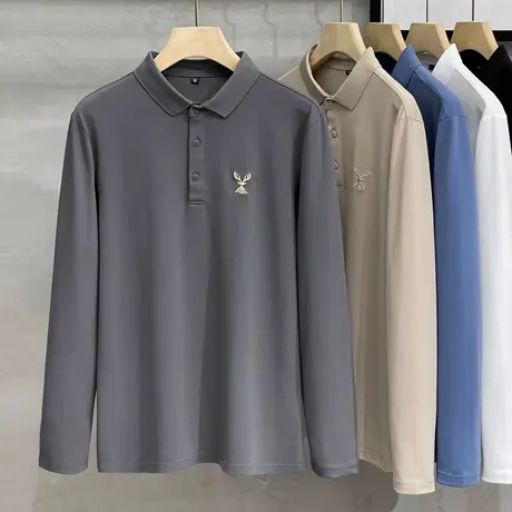 长袖t恤男保罗polo衫春秋季翻领丝光棉男士上衣刺绣体恤男打底衫商品大图
