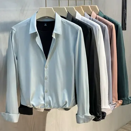 2023春秋长袖衬衫男免烫休闲韩版潮流帅气衬衣上衣服黑白高级感商品大图