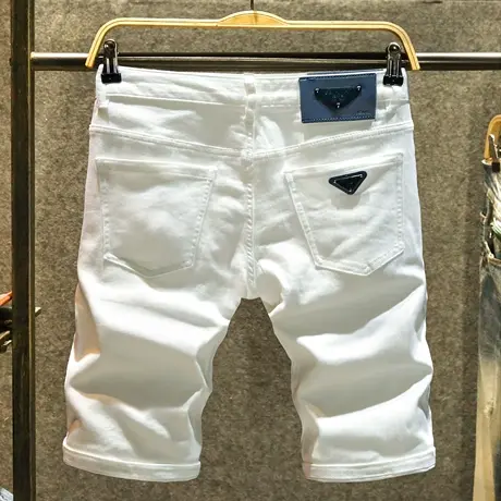 帅气百搭夏季白色牛仔五分裤直筒修身休闲短裤男款潮牌弹力中裤薄图片