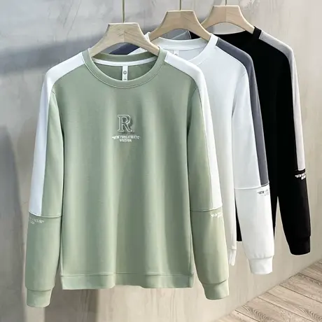 秋冬新款男装个性潮流简约百搭时尚修身圆领长袖T恤休闲卫衣男潮商品大图