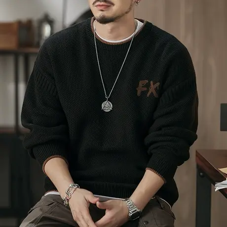 宽松慵懒风长袖毛衣持久鲜亮定制精梳混纺睛纶棉休闲百搭毛衣男商品大图