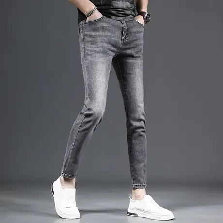 2024春夏新款九分牛仔裤男修身小脚灰色韩版显瘦弹力男士裤子9分商品大图