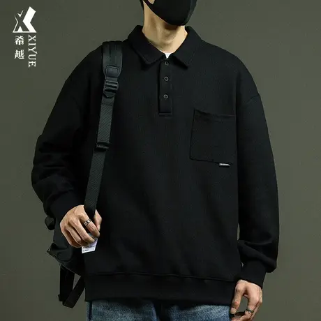 希越奥斯卡重磅320g全棉POLO衫男生卫衣春秋款宽松大码休闲衬衣男商品大图