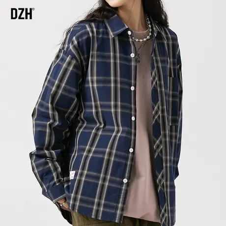 男士长袖格子衬衫男高级感潮牌2023新款休闲衬衣美式复古外套秋季商品大图