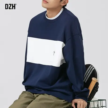 男士美式重磅卫衣男春秋季圆领宽松撞色长袖上衣百搭男装2023新款商品大图