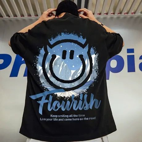 夏季胖子oversize小恶魔国潮短袖T恤男潮ins潮牌潮流情侣大码半袖图片