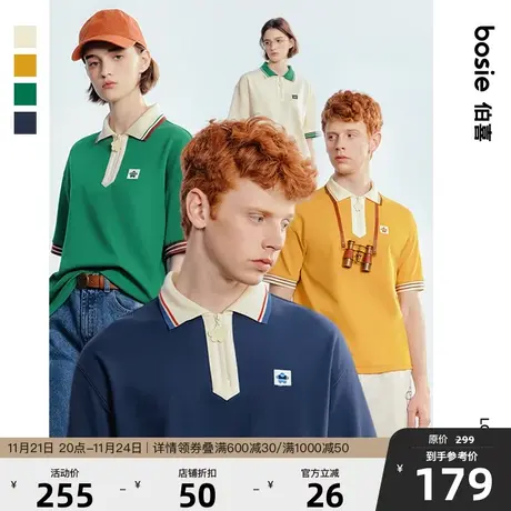 【小花人系列】bosie2023年夏季新款短袖Polo衫男情侣宽松翻领T恤商品大图