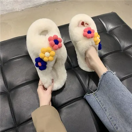 毛毛拖鞋女外穿2024新款韩版ins潮鞋秋冬花朵家居棉拖鞋子春夏季商品大图
