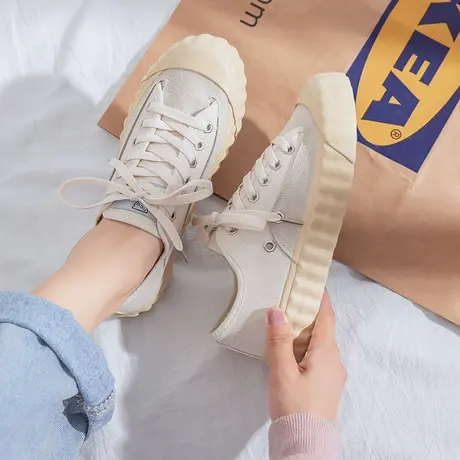 日系小众设计圆头帆布鞋子女夏季百搭2021新款厚底ins潮饼干板鞋商品大图