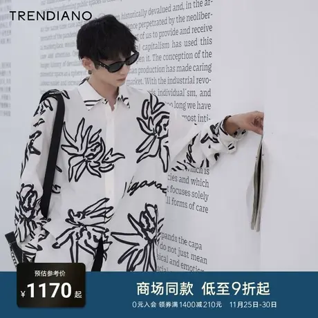TRENDIANO经典系列莱赛尔麻艺术印花宽松长袖衬衫男2023新款夏季商品大图