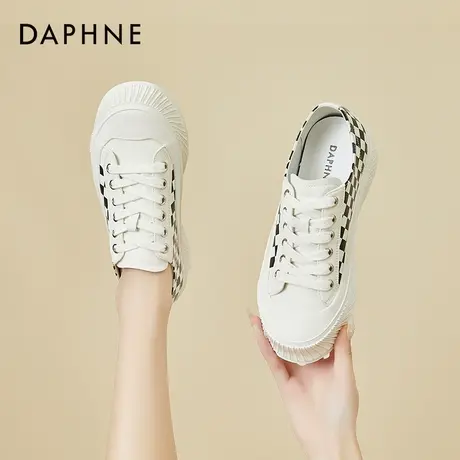 达芙妮棋盘格女鞋2022年春季新款厚底小白鞋女ins潮板鞋百搭单鞋商品大图