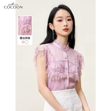 missCOCOON轻薄蕾丝花边雪纺衫女2023夏装新款木耳边百搭别致上衣商品大图