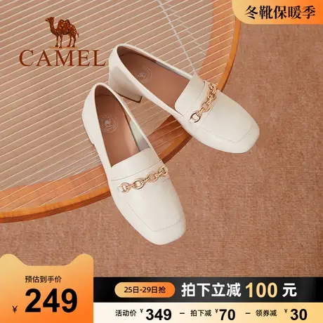 骆驼女鞋2023春季新款真皮复古小皮鞋方头粗跟英伦风单鞋乐福鞋图片