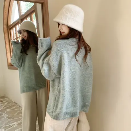 OtherMix宽松慵懒风毛衣女2024春秋新款休闲百搭圆领套头针织上衣图片