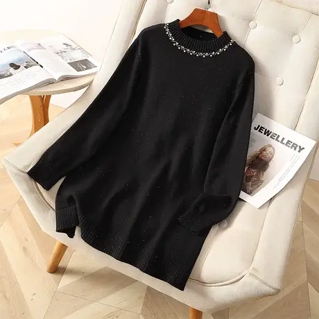 伊自尚2024年新款韩版胖mm春季新品显瘦中长款亮片打底连衣裙女潮图片