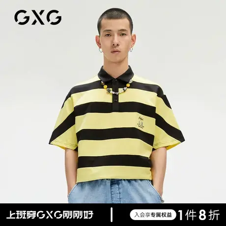 GXG男装商场同款黄黑色拼接印花短袖polo衫 春夏热卖商品大图