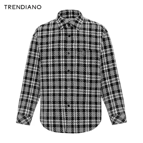 TRENDIANO气质小香风翻领外套2024年春季新款撞色格纹开衫男生潮商品大图