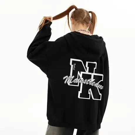 美式复古高街开衫卫衣男潮加肥加大宽松街头潮牌男士连帽外套冬季商品大图