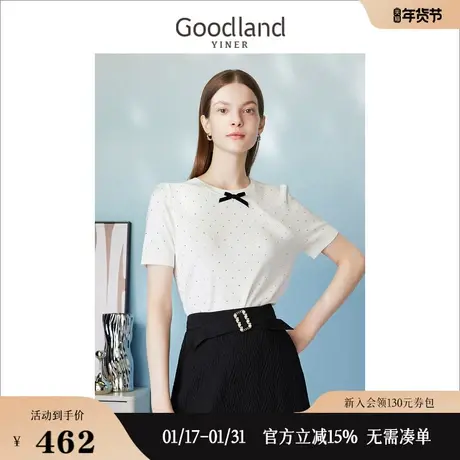 【自然调色盘】Goodland美地女装2023夏季蝴蝶结短袖针织衫商品大图