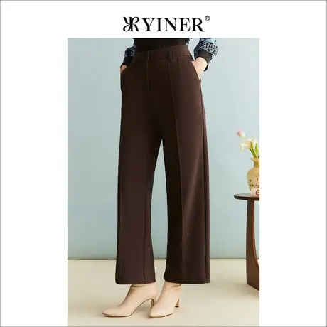 YINER音儿女装冬季女装美拉德法式优雅通勤长裤直筒休闲裤商品大图