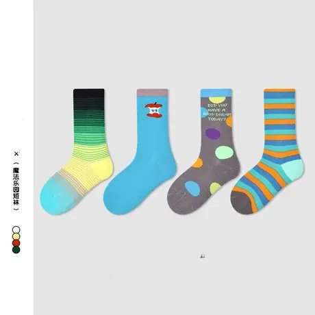 儿童袜子2024春款女孩拼色条纹中筒袜中大童波点可爱男童无骨袜潮商品大图
