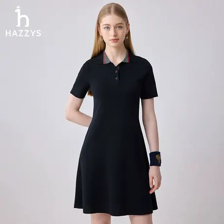 【商场同款】Hazzys哈吉斯2024春季新品修身撞色翻领针织连衣裙女图片