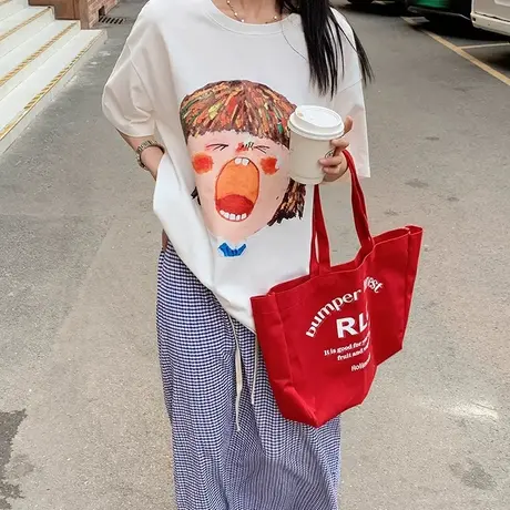 今年流行款白色圆领短袖T恤女2024年夏季新款欧洲站休闲纯棉上衣商品大图