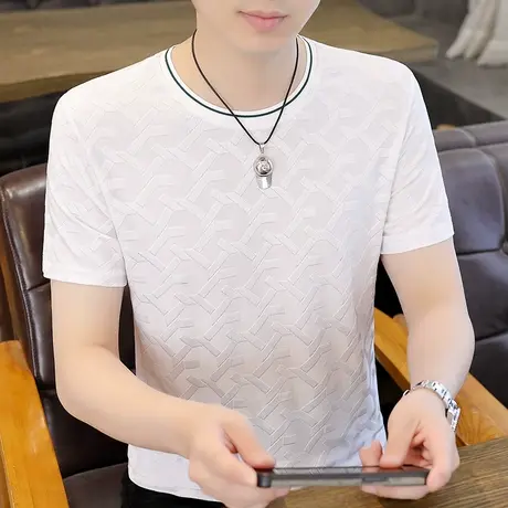 短袖t恤男士夏季薄款冰丝潮牌潮流百搭半袖圆领男冰感夏装上衣服商品大图