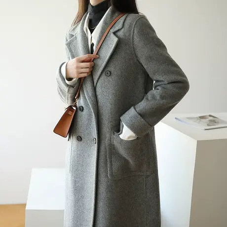【反季清仓价仅199元】双面呢大衣女赫本风气质毛呢外套女中长款商品大图
