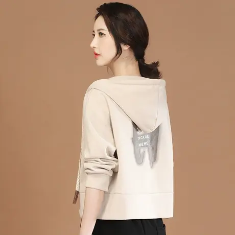 韩潮袭人复古连帽印花卫衣开衫女2023秋季新款短款外套棒球服薄图片