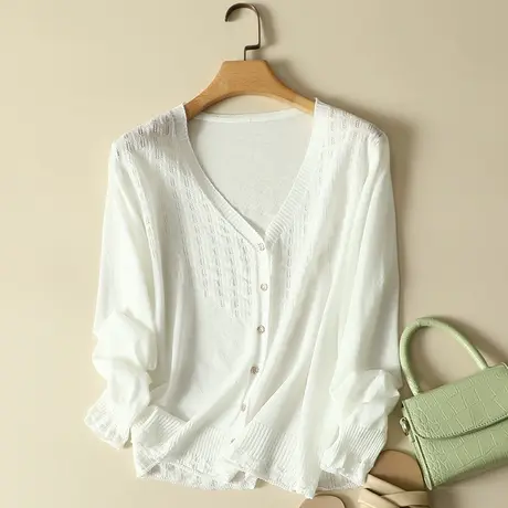 白色针织开衫薄款女2022年春款冰丝防晒衣吊带外搭夏季外套空调衫商品大图