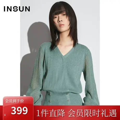 [鎏金系列]恩裳COVER2023春款新款金银丝肌理感内搭上衣高腰毛衣商品大图