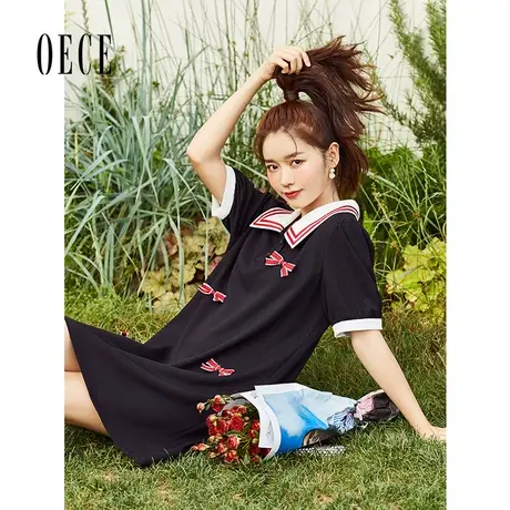 Oece甜美连衣裙夏季新款女装别致设计感裙子蝴蝶结短袖polo裙图片