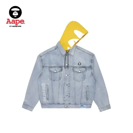 Aape旗舰店男装秋冬字母刺绣迷彩印花连帽牛仔夹克外套7429XXH商品大图