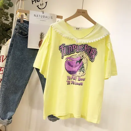 2020夏新款韩国东大门娃娃领短袖卡通甜美休闲短袖学生姐妹装上衣商品大图