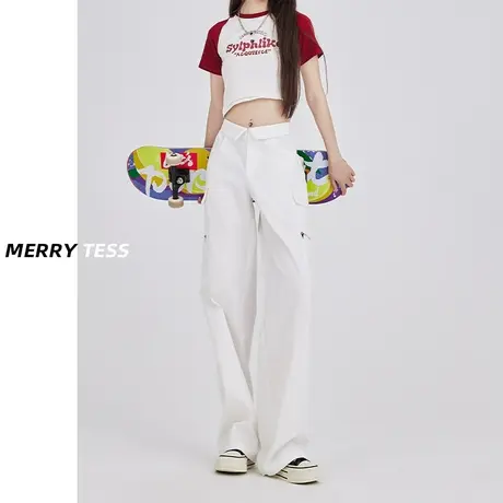 白色阔腿休闲裤女夏季2023年新款薄款设计感高腰显瘦工装裤直筒裤图片