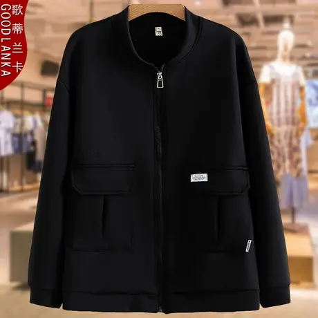 立领开衫外套加肥加大码女宽松200斤中年妈妈秋冬空气层拉链夹克商品大图