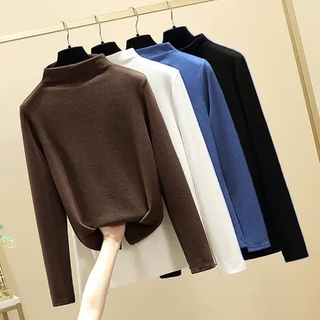 欧洲站洋气小衫德绒打底衫内搭半高领ins潮大码加绒加厚单件上衣商品大图
