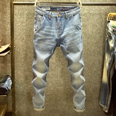 潮牌斜口袋牛仔裤男弹力修身小直筒裤高端赤耳丹尼青年百搭裤子男商品大图