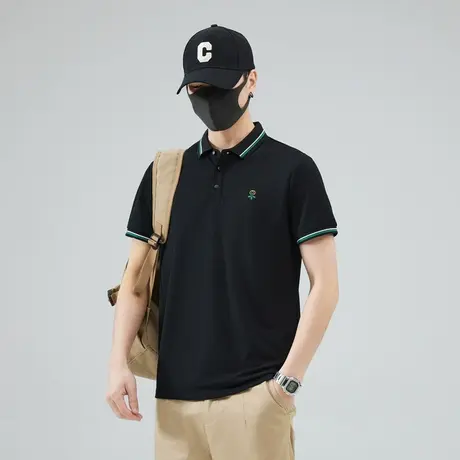 夏季条纹撞色领短袖t恤男士2023新款翻领中年爸爸Polo衫男款上衣商品大图