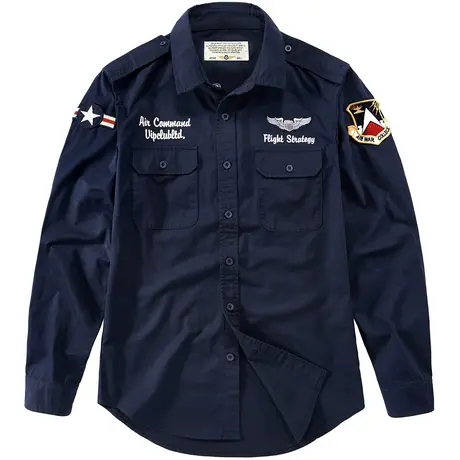 VIP长袖衬衫男青年休闲工装衬衣春秋大码宽松刺绣外套纯棉上衣潮商品大图