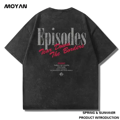 美式重磅水洗做旧复古字母嘻哈街头oversize加肥加大码短袖t恤男商品大图