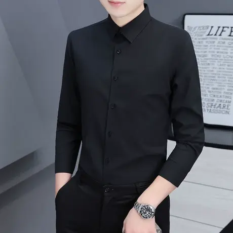 黑色衬衫男长袖春秋季潮流高级感帅气男士商务正装休闲男装白衬衣商品大图