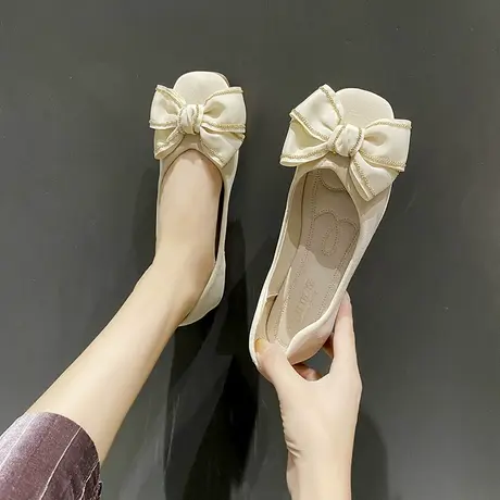 单鞋女2021年秋季新款女鞋浅口软底豆豆鞋仙女风蝴蝶结平底瓢鞋女商品大图
